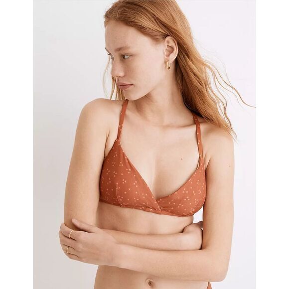 NEW: Madewell Second Wave Tie-Back Bikini Top in Night Stars, Afterglow red, XL - Picture 1 of 7